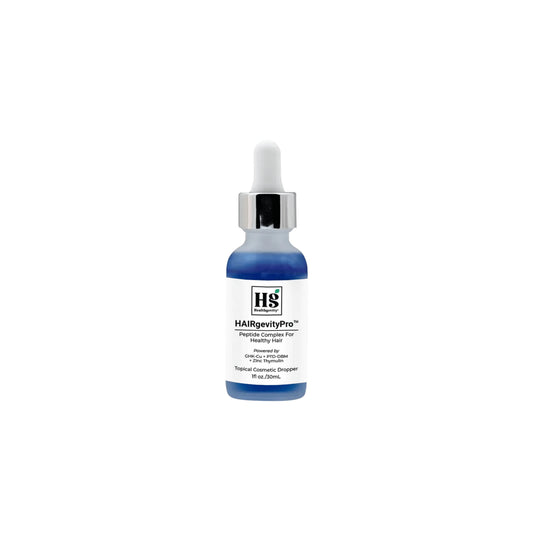Hairgevity by Healthgevity topical serum front of bottle featuring HAIRgevityPro™ Peptide Complex