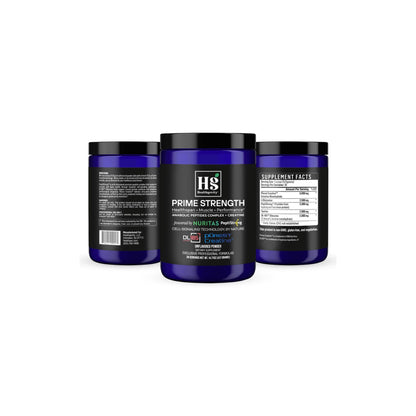 Group of Healthgevity Prime Strength supplement containers on a clean background