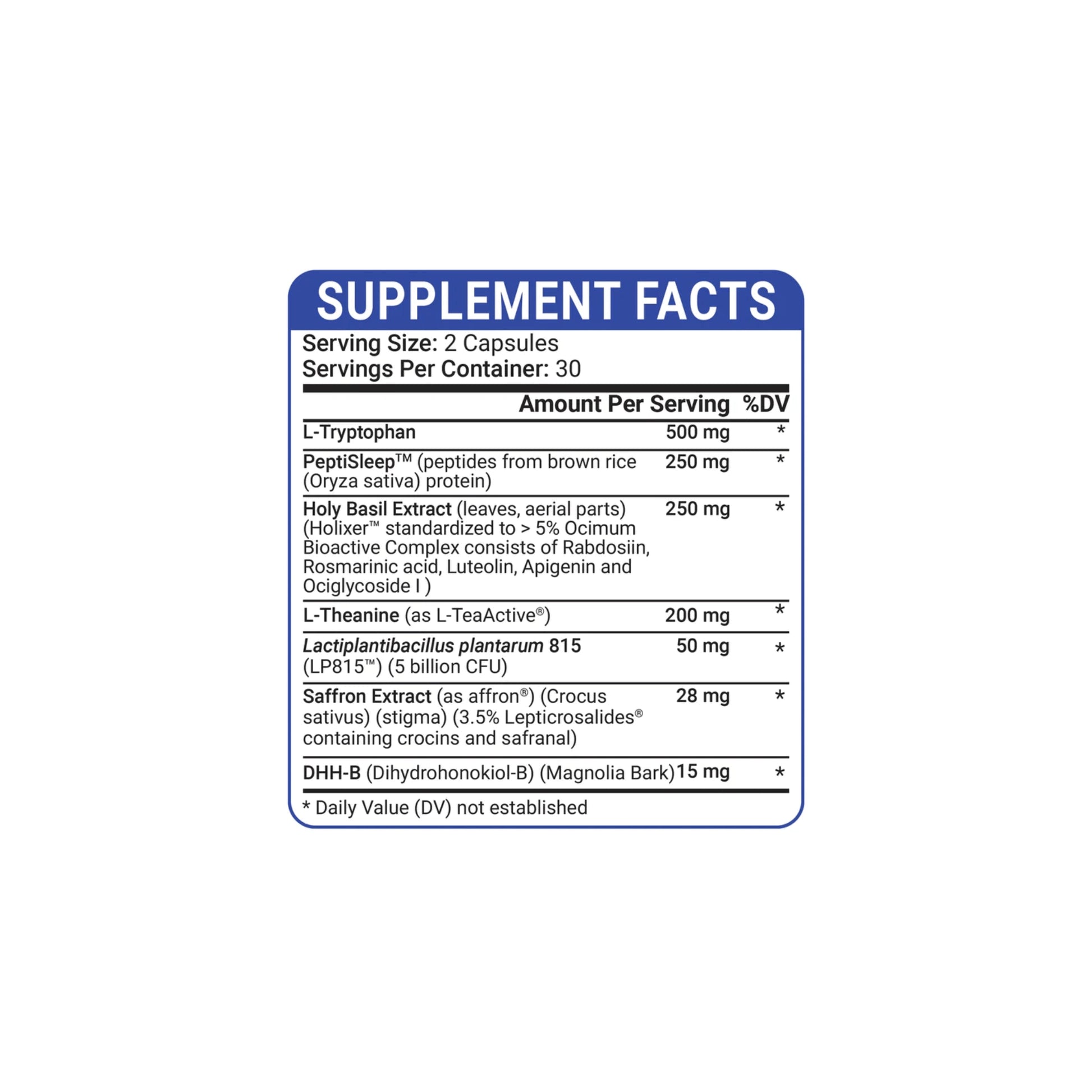 SLEEPgevity by Healthgevity 60-capsule supplement facts panel detailing ingredients for restorative sleep and relaxation support