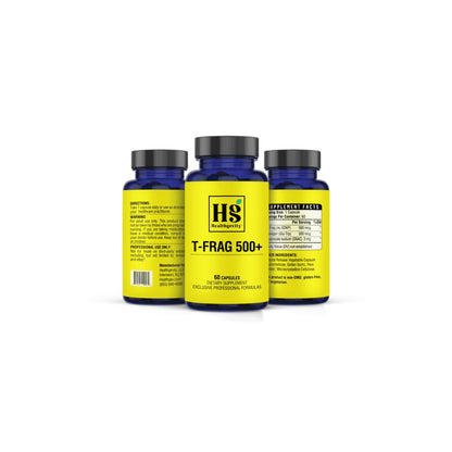 T-Frag 500 Plus by Healthgevity front back and side bottle views highlighting peptide formula for tissue health immune balance and gut integrity