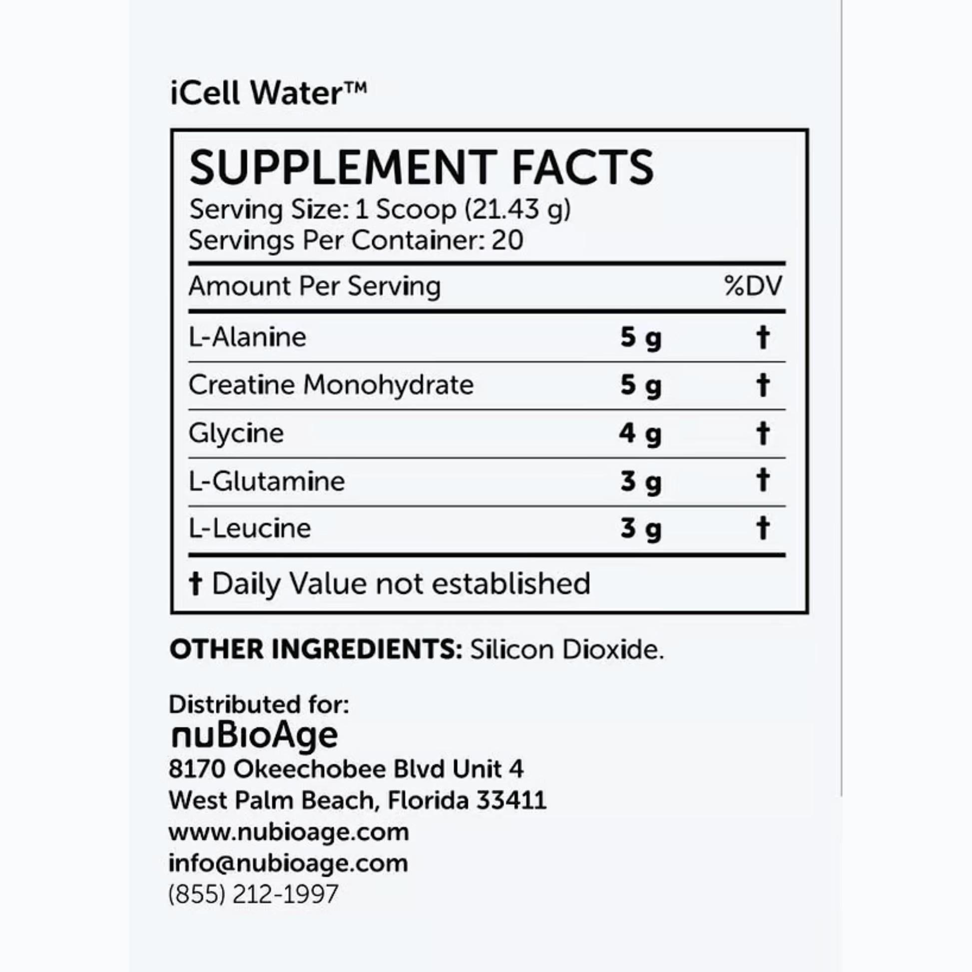 iCell Water Nubioage ingredients