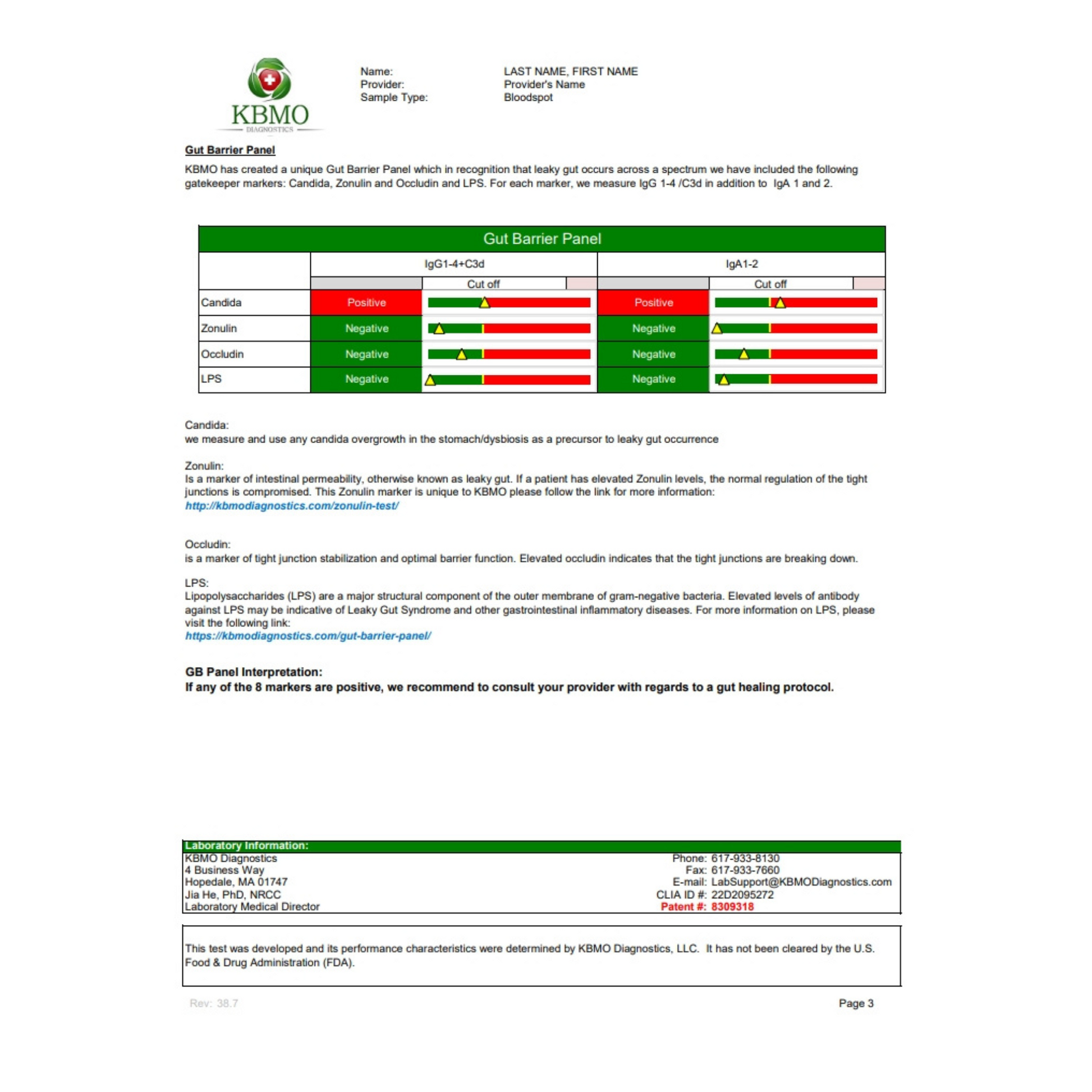 KBMO Diagnostics Fit 132 Patient Results Page 3