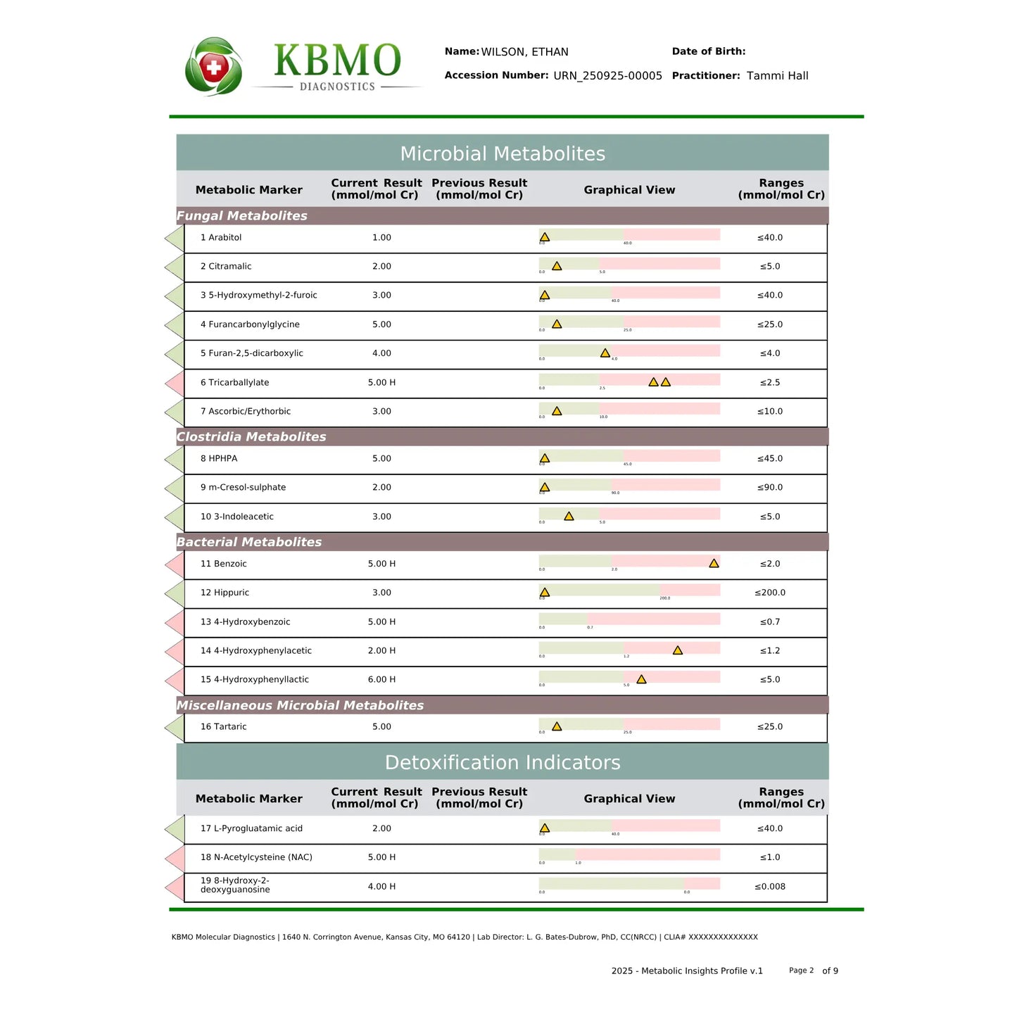KBMO Diagnostics MIP Test example patient report showing the microbial inflammation protein levels across various bacterial markers to indicate gut barrier integrity and systemic immune response