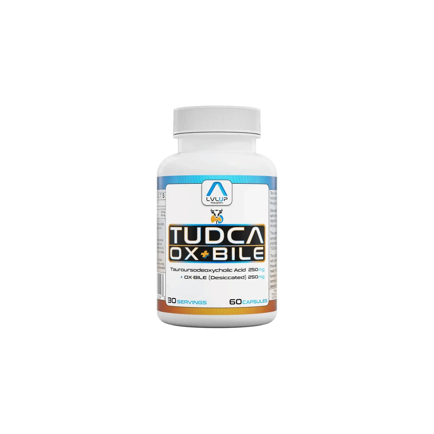 Front view of LVLUP Health TUDCA + Ox Bile supplement bottle showing the advanced liver and biliary support formula