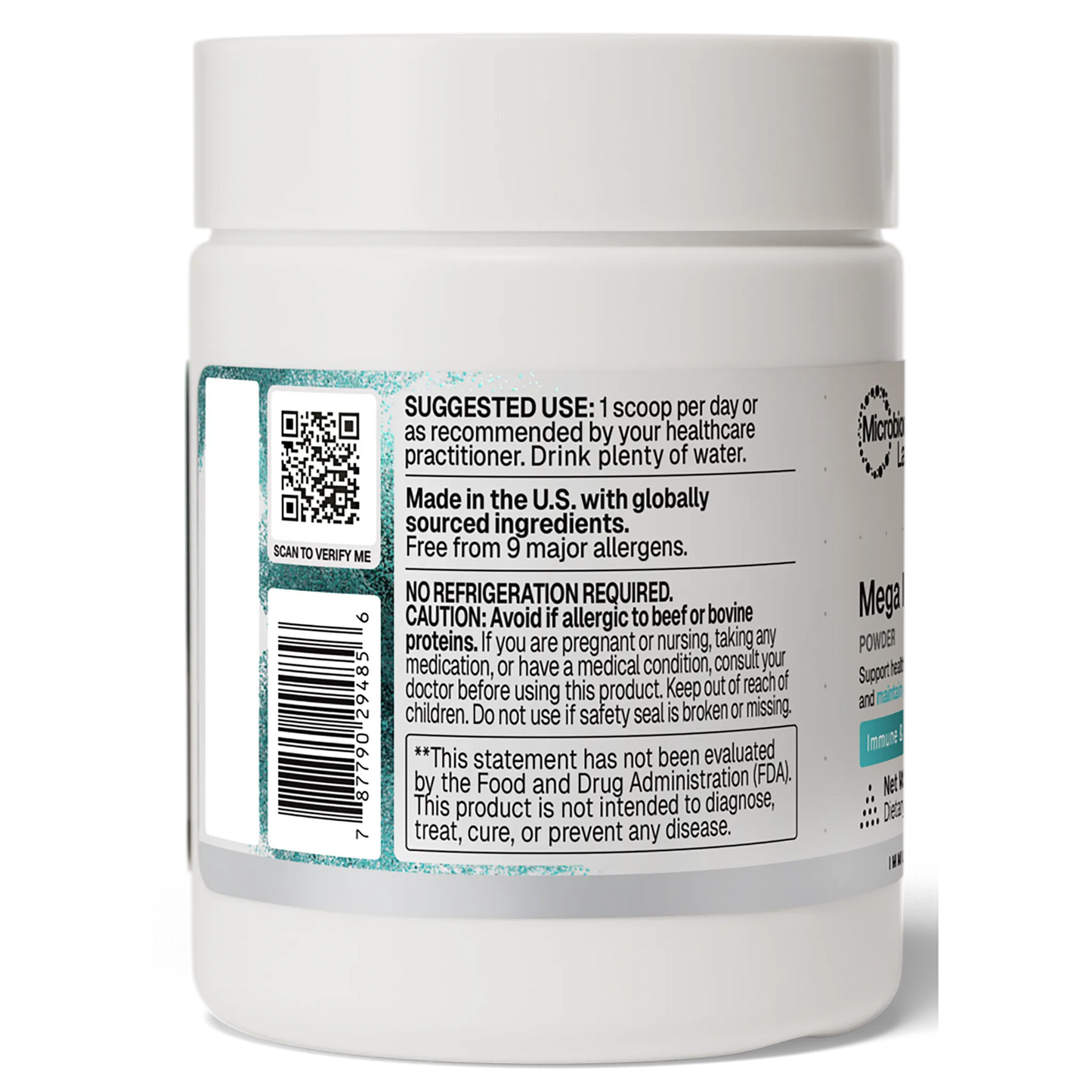 Mega IgG2000 Powder Microbiome Labs Back Label