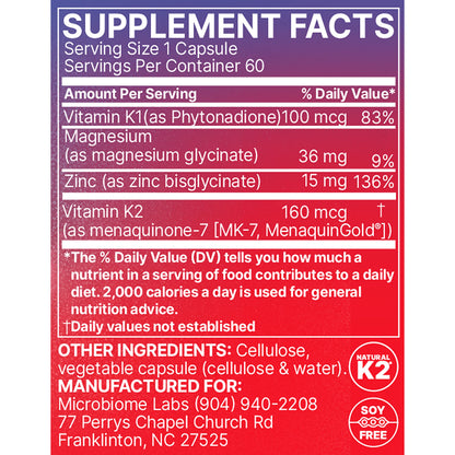 Mega Quinone Microbiome Labs Supplement Facts Label