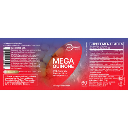 Mega Quinone Microbiome Labs Ingredients Label