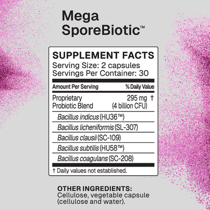 Mega Spore Biotic Microbiome Labs Ingredients Label 60 Capsules