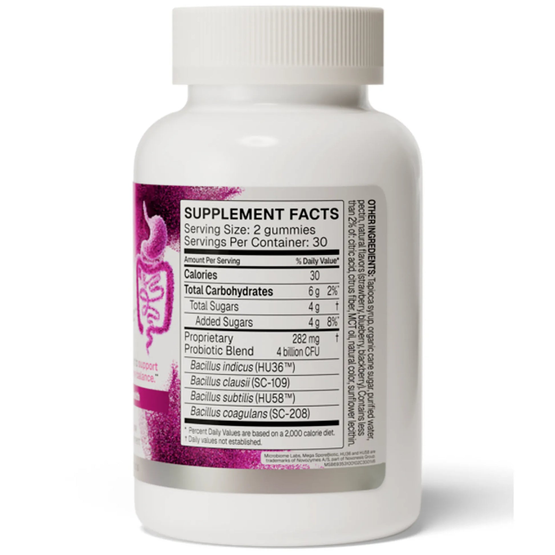 Mega Spore Biotic Microbiome Labs 60 Gummies Back Label