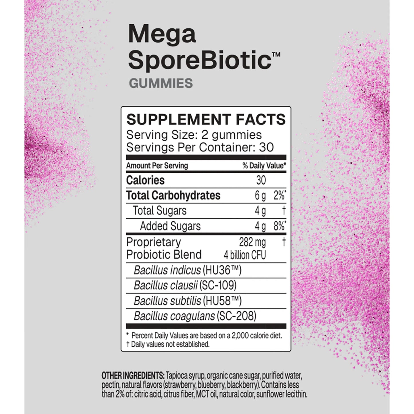 Mega Spore Biotic Microbiome Labs 60 Gummies Ingredients Label