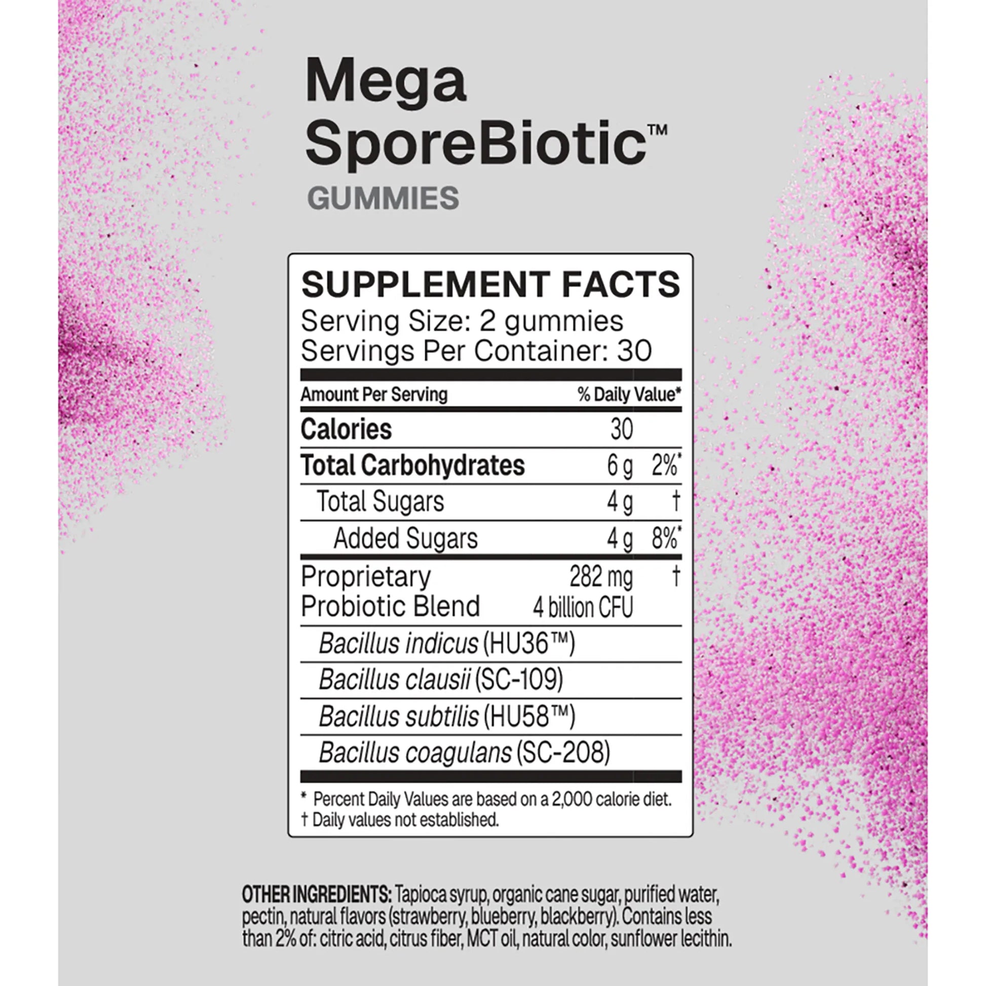 Mega Spore Biotic Microbiome Labs 60 Gummies Ingredients Label