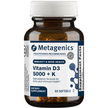 Metagenics Vitamin D3 5000 + K high potency softgels for immunity and bone health supplement