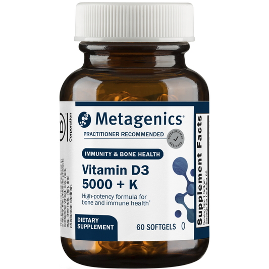 Metagenics Vitamin D3 5000 + K high potency softgels for immunity and bone health supplement