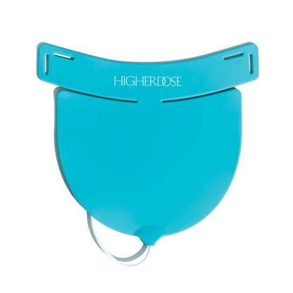 Blue HigherDOSE Red Light Neck Enhancer device for skin rejuvenation with cordless design and LED therapy.