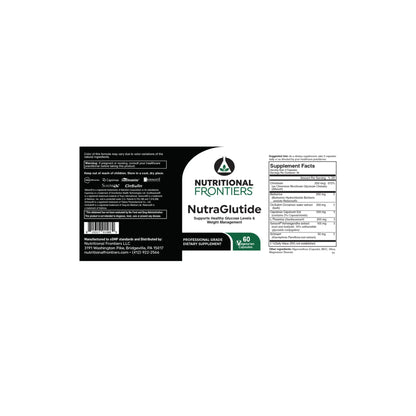 Flat layout view of the complete NutraGlutide label detailing the supplement facts ingredient dosages directions and manufacturing information