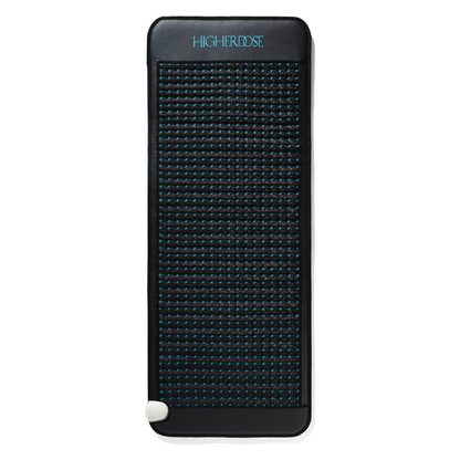 HigherDOSE PEMF Pro Mat black infrared recovery mat with built-in PEMF technology and amethyst crystals for pain relief and relaxation