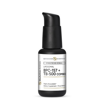 Bottle of Quicksilver Scientific's BPC157 + TB500 peptide supplement.