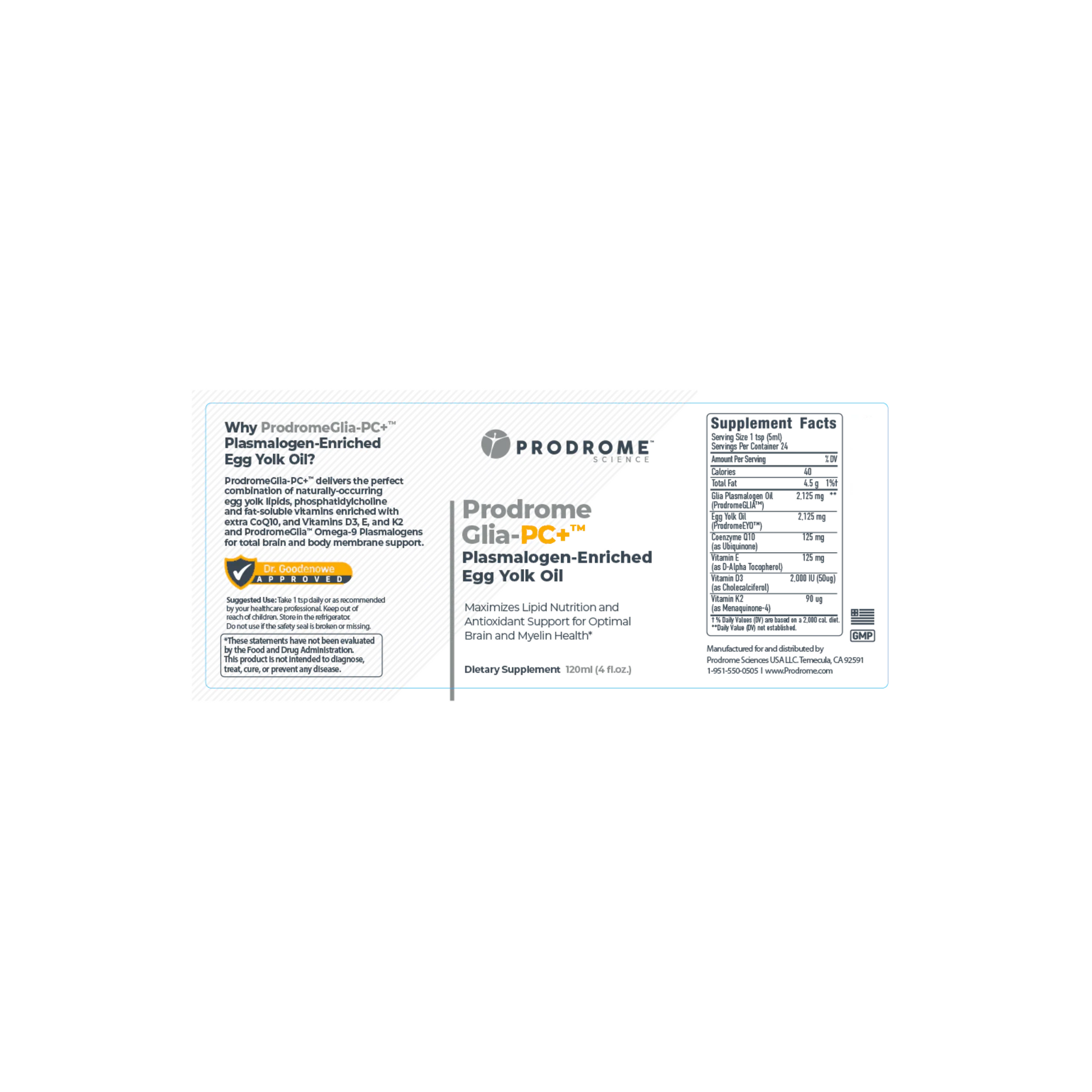 Full label of ProdromeGLIA-PC+ supplement