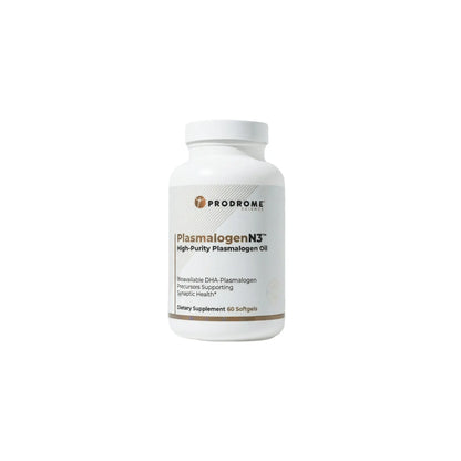 Front view of PlasmalogenN3 60 softgels bottle highlighting the advanced Omega-3 plasmalogen precursor formula for brain and cognitive support