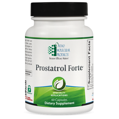 Prostatrol Forte supplement bottle by Ortho Molecular Products for prostate and urinary health