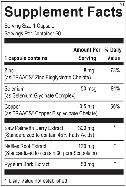 Prostatrol Forte supplement facts label showing targeted botanical extracts for men's wellness