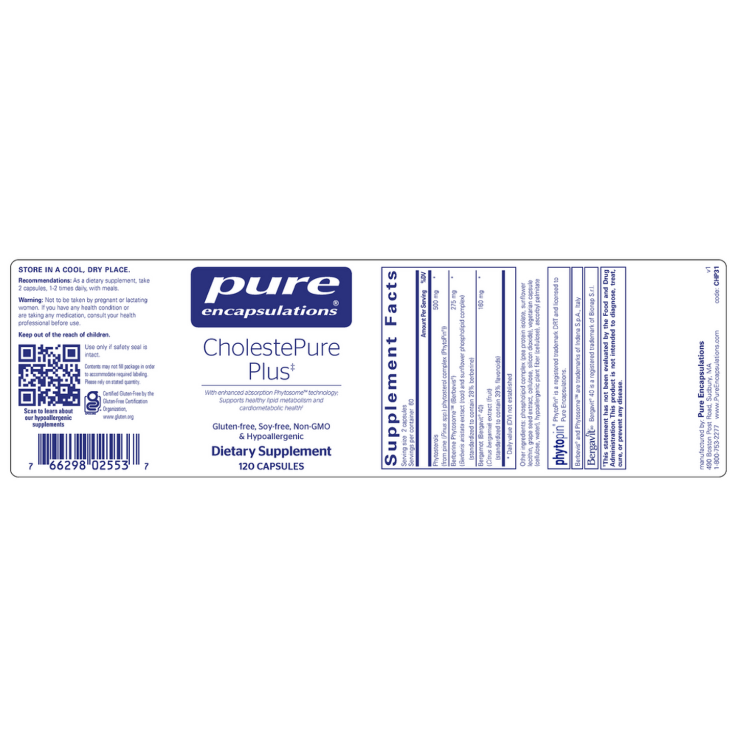 A bottle of Pure Encapsulations CholestePure Plus.