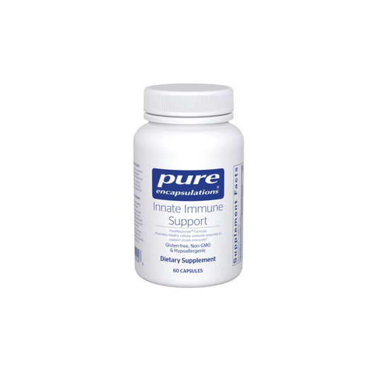 Pure Encapsulations Innate Immune Support supplement bottle featuring immune support formula with astragalus andrographis and reishi for cellular and innate immunity.