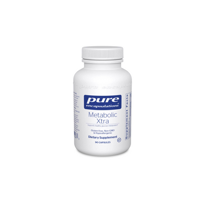Pure Encapsulations Metabolic Xtra supplement bottle for metabolism support, energy production, and weight management.