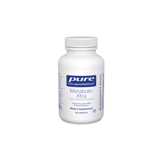 Pure Encapsulations Metabolic Xtra supplement bottle for metabolism support, energy production, and weight management.