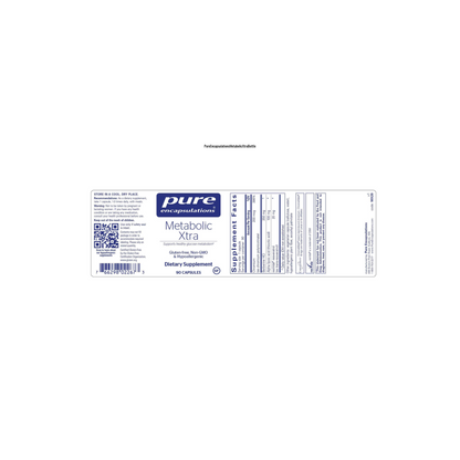 Pure Encapsulations Metabolic Xtra full label showing ingredients for metabolism support, energy production, and weight management.