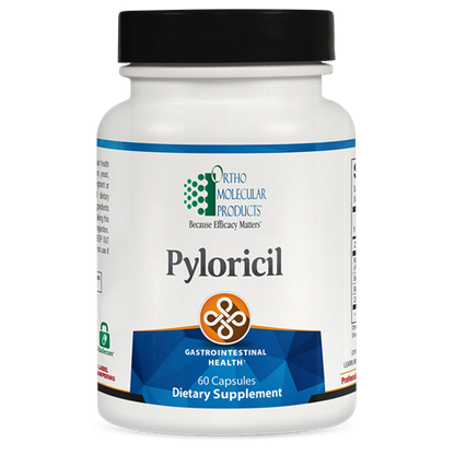 Pyloricil supplement bottle by Ortho Molecular Products for gastrointestinal and stomach lining support