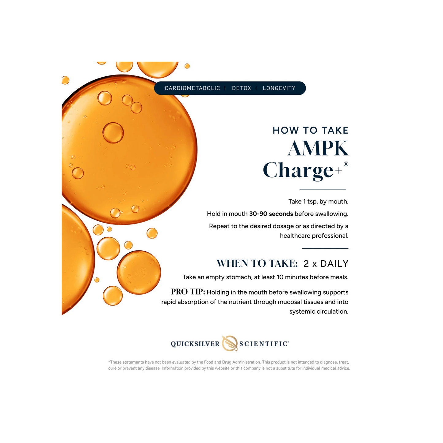 Quicksilver Scientific AMPK Charge+ how to take directions graphic