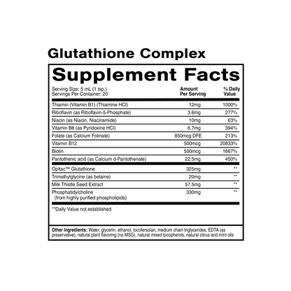 Quicksilver Scientific Glutathione Complex supplement facts label for antioxidant and detoxification support