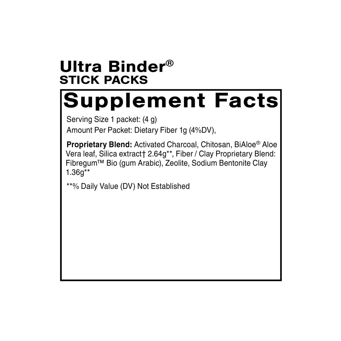Quicksilver Scientific Ultra Binder supplement facts label showing binding agents for detox support