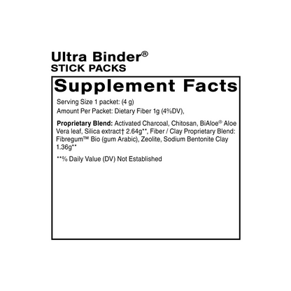 Quicksilver Scientific Ultra Binder supplement facts label showing binding agents for detox support
