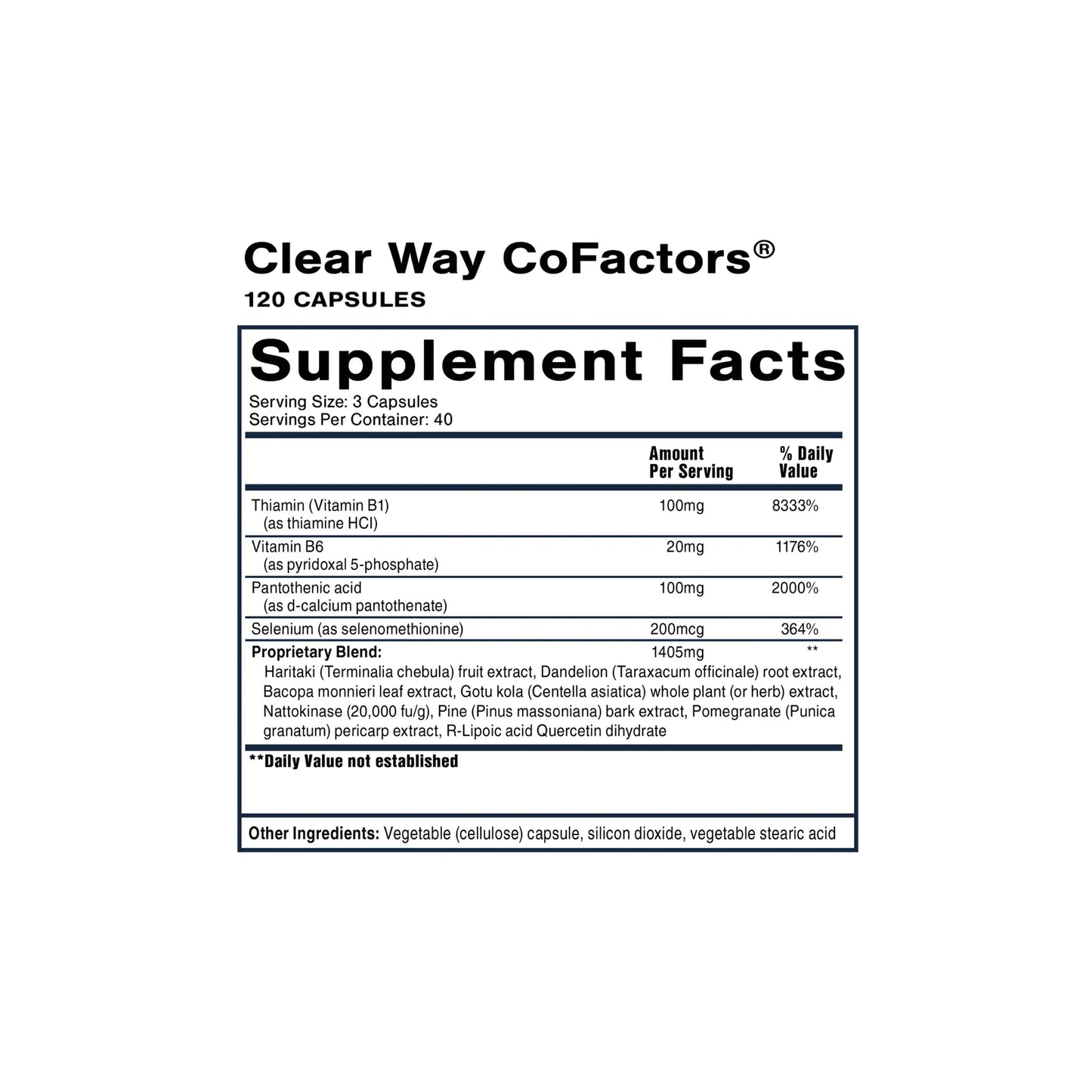 Clear Way Cofactors supplement facts panel