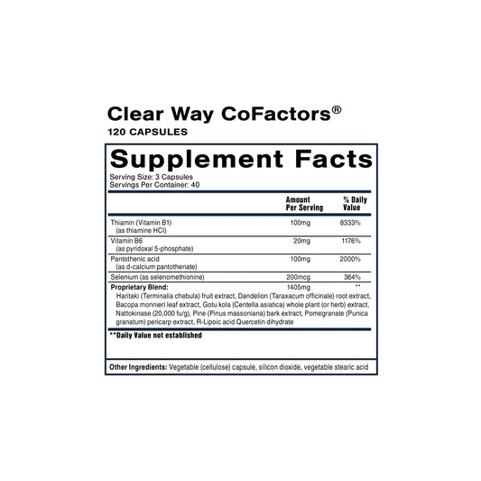 Clear Way Cofactors supplement facts panel