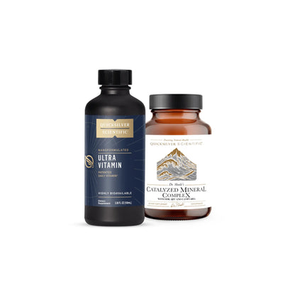 Complete Vitamin and Mineral Bundle by Quicksilver Scientific with Ultra Vitamin and Catalyzed Mineral Complex bottles displayed together