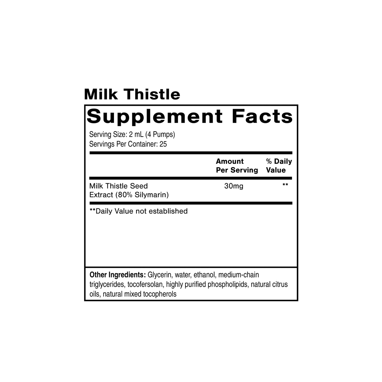 milk thistle supplement facts panel
