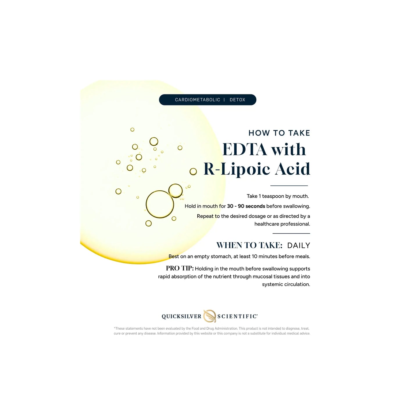 Dosage instructions showing how to take EDTA with R Lipoic Acid