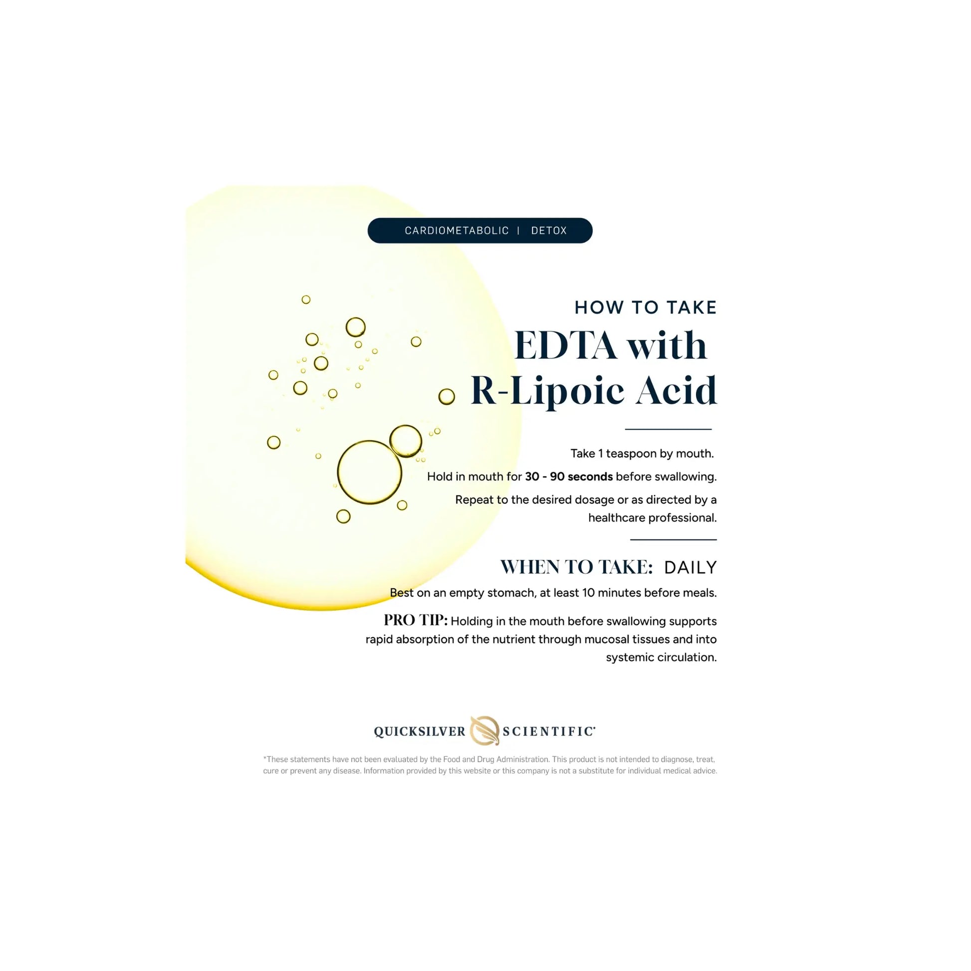 Dosage instructions showing how to take EDTA with R Lipoic Acid