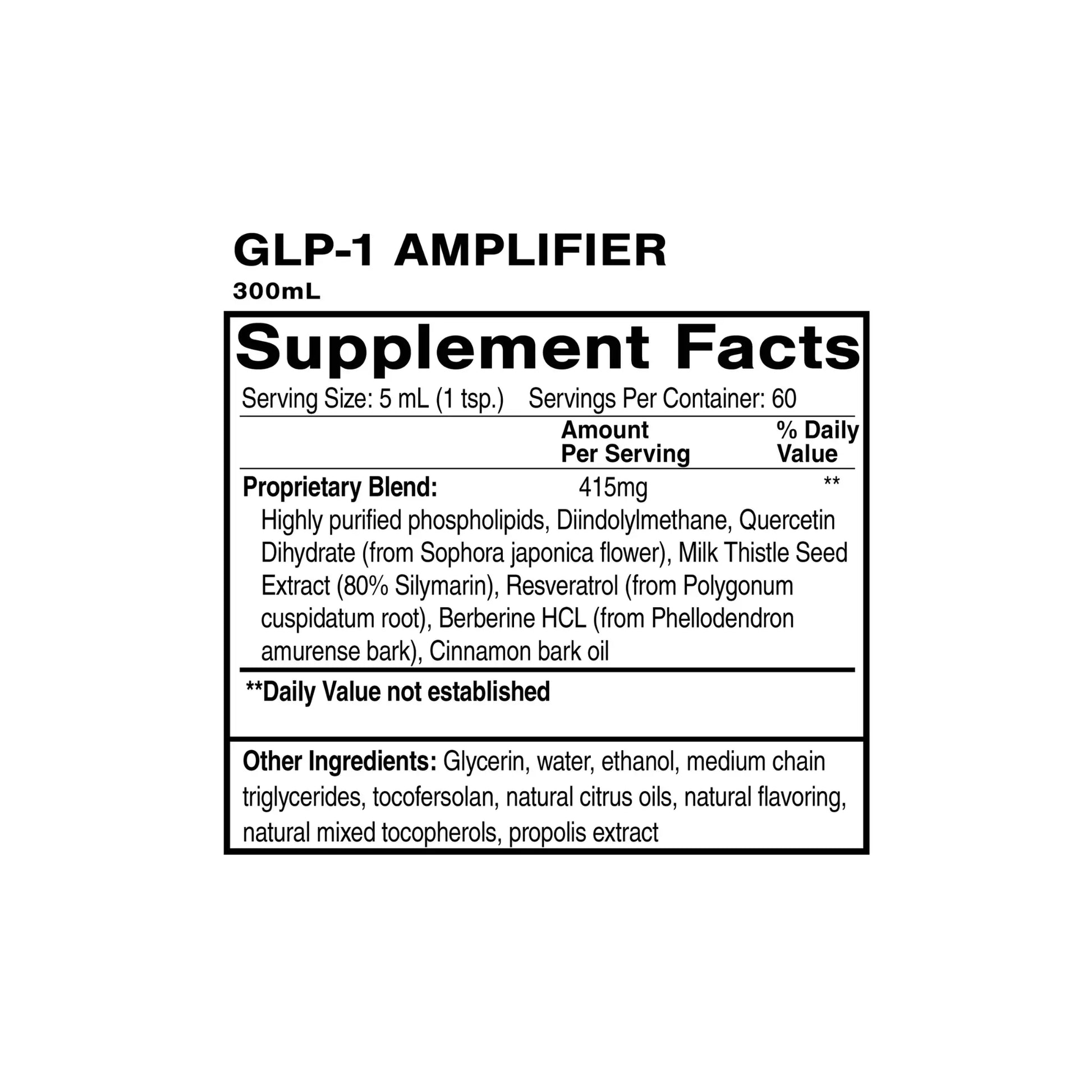 Supplement facts label for GLP1 Amplifier