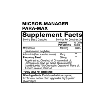 Microb Manager Para Max supplement facts panel antimicrobial botanical formula