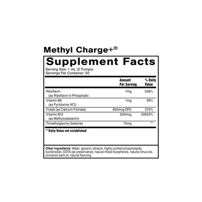 Methyl Charge supplement facts panel by Quicksilver Scientific