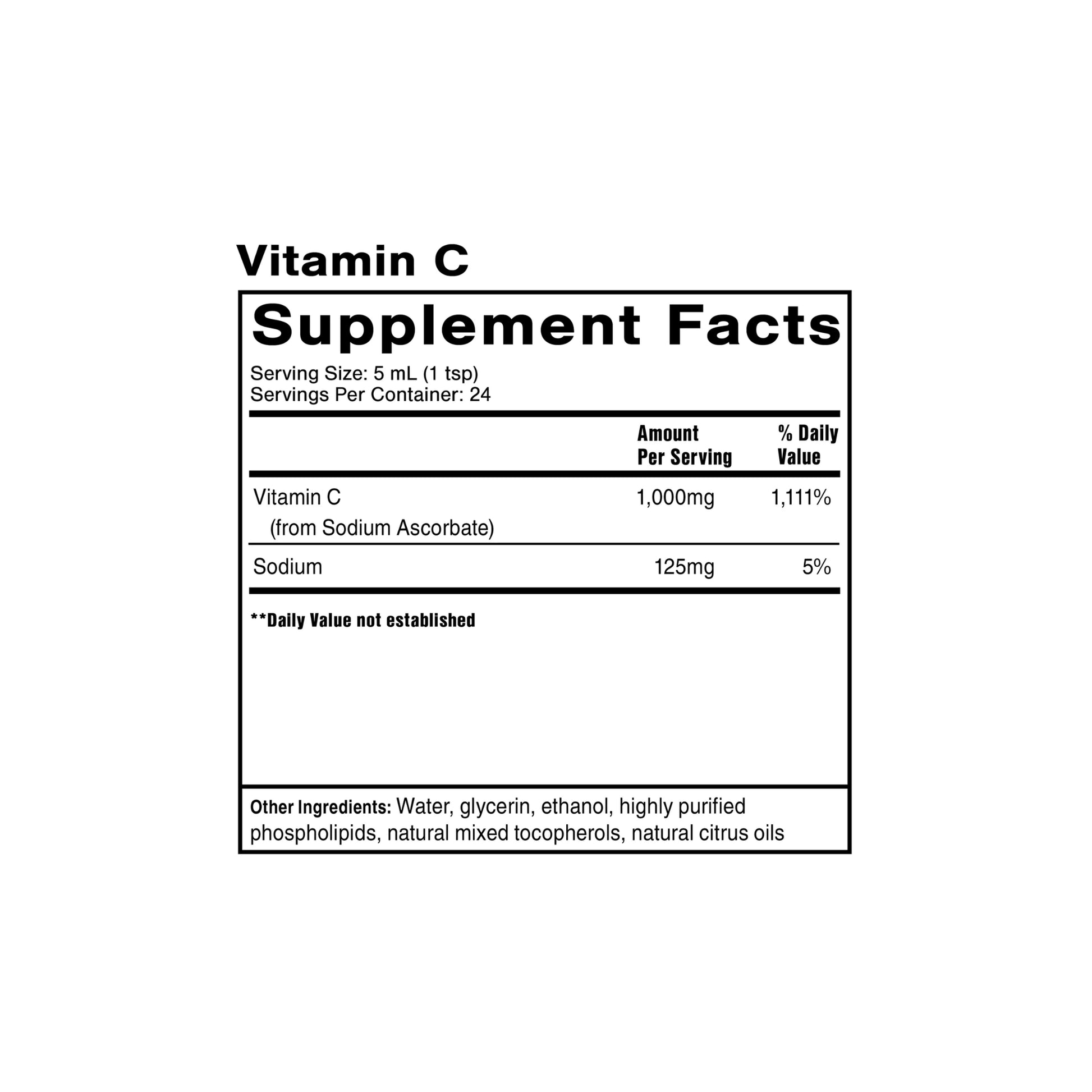 Vitamin C supplement facts panel by Quicksilver Scientific