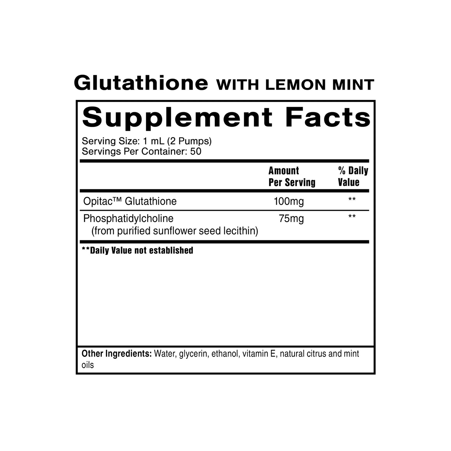Glutathione Lemon Mint supplement facts label
