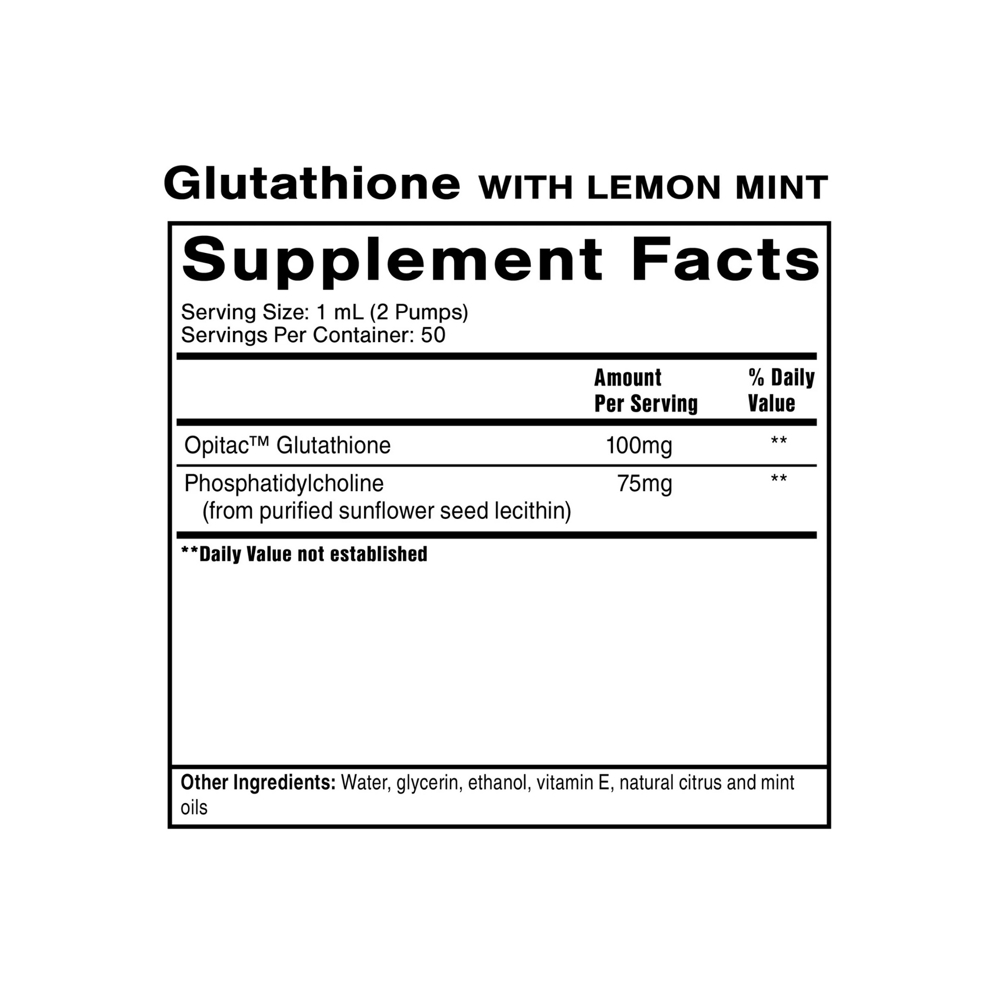 Glutathione Lemon Mint supplement facts label