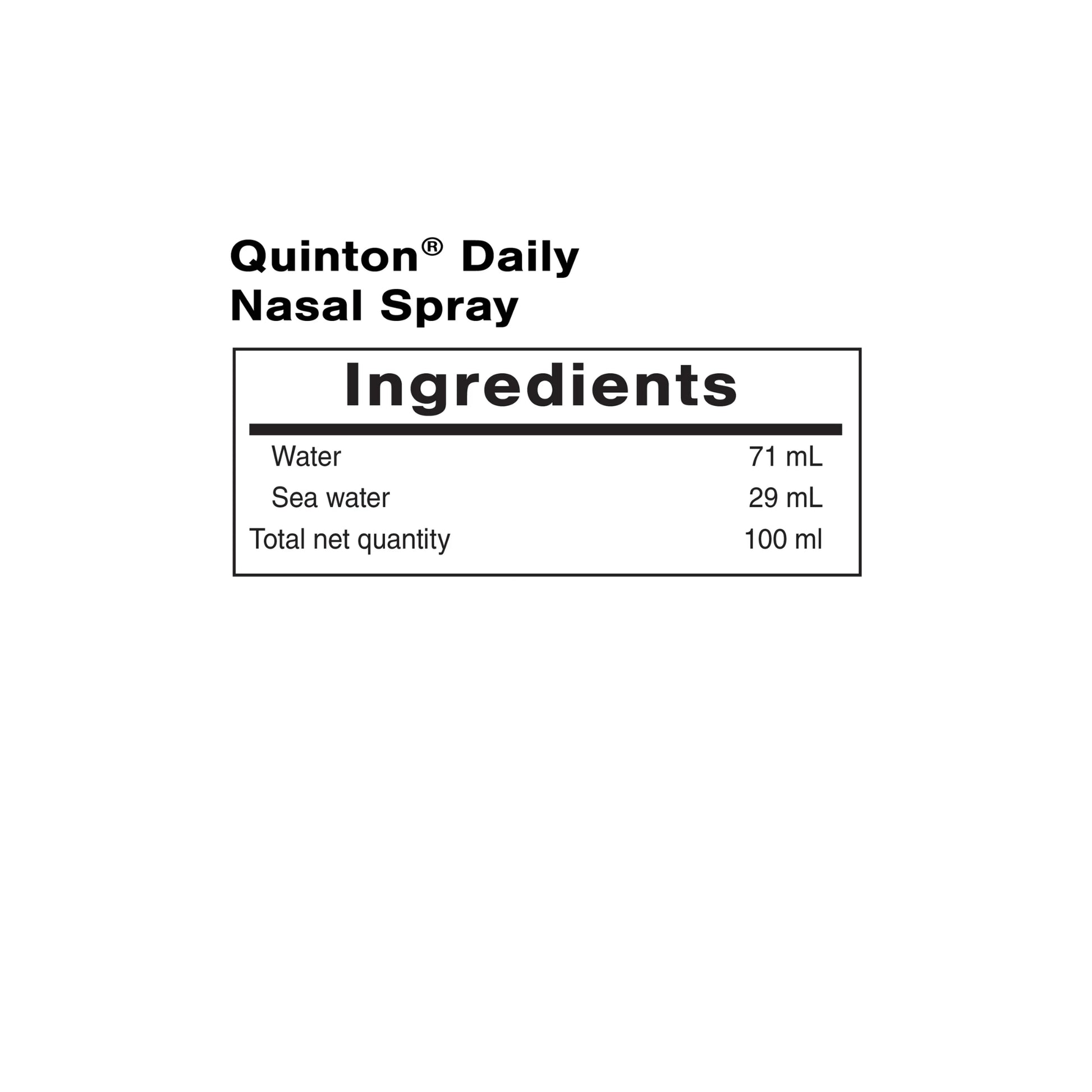 Quinton Daily Nasal Spray supplement facts panel by Quicksilver Scientific