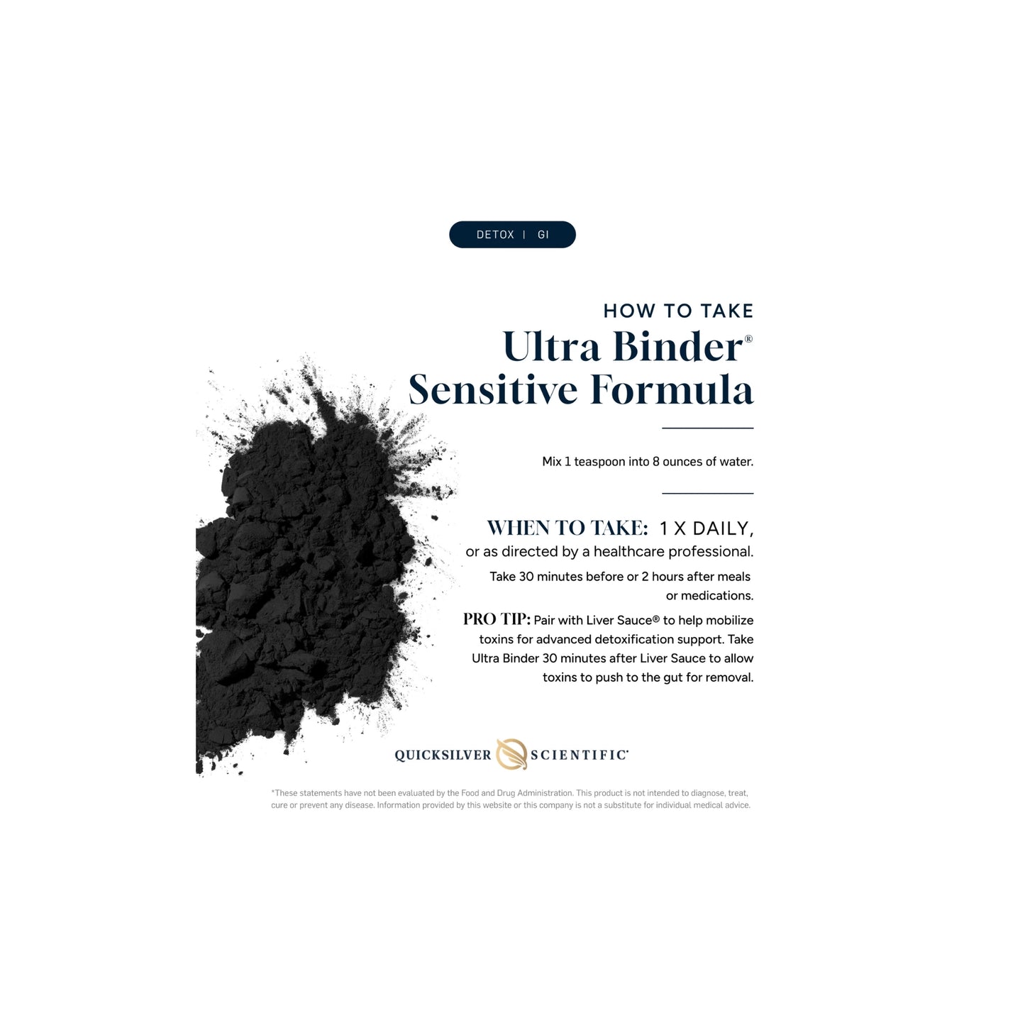 Ultra Binder Sensitive how to use graphic showing gentle detox timing