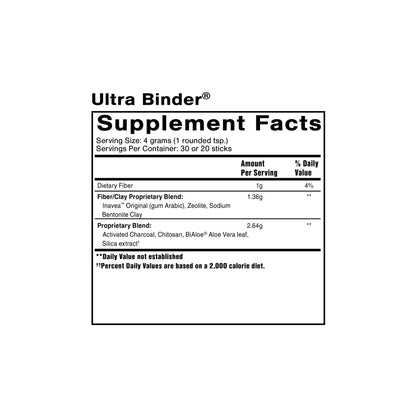 Ultra Binder supplement facts panel universal toxin binding formula